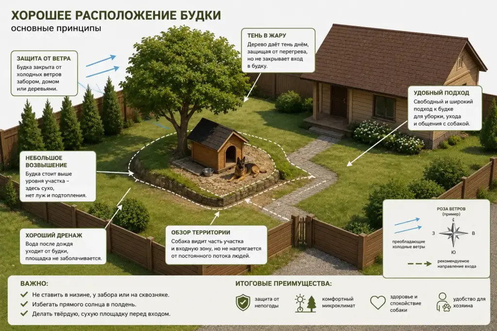 правильное место для будки собаки на участке