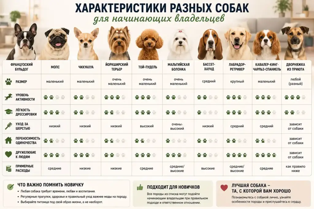 выбор породы собаки для квартиры начинающему владельцу